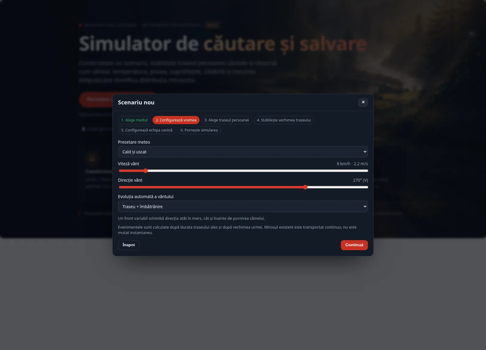 Asistentul de scenariu nou, pasul 2: presetarea meteo, viteza și direcția vântului, evoluția automată a vântului